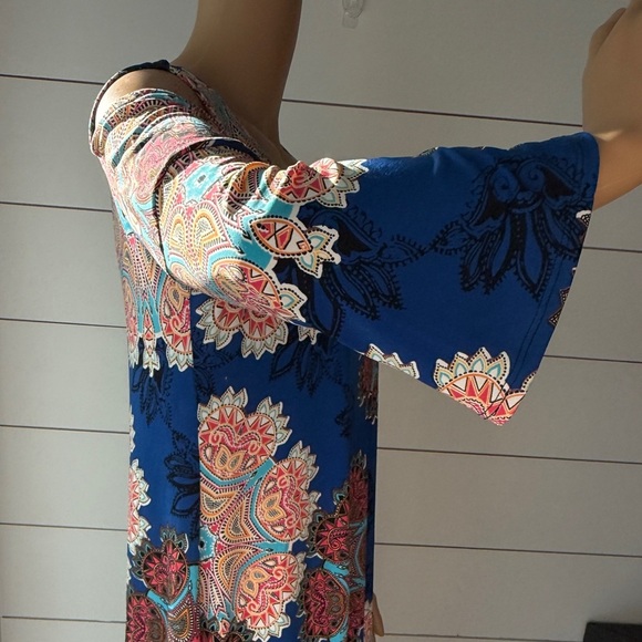 S-Twelve Blue and Pink Cold Shoulder Sundress Sz M - Picture 4 of 8